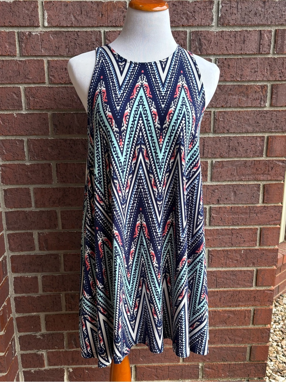 Derek Heart Navy, Mint & Pink Chevron Swing Dress